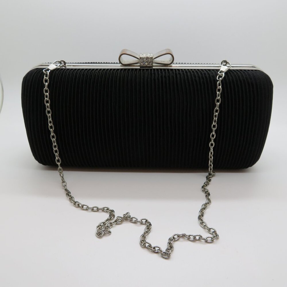 Atmosphere Black Evening Clutch Rhinestone Bow Chain Strap